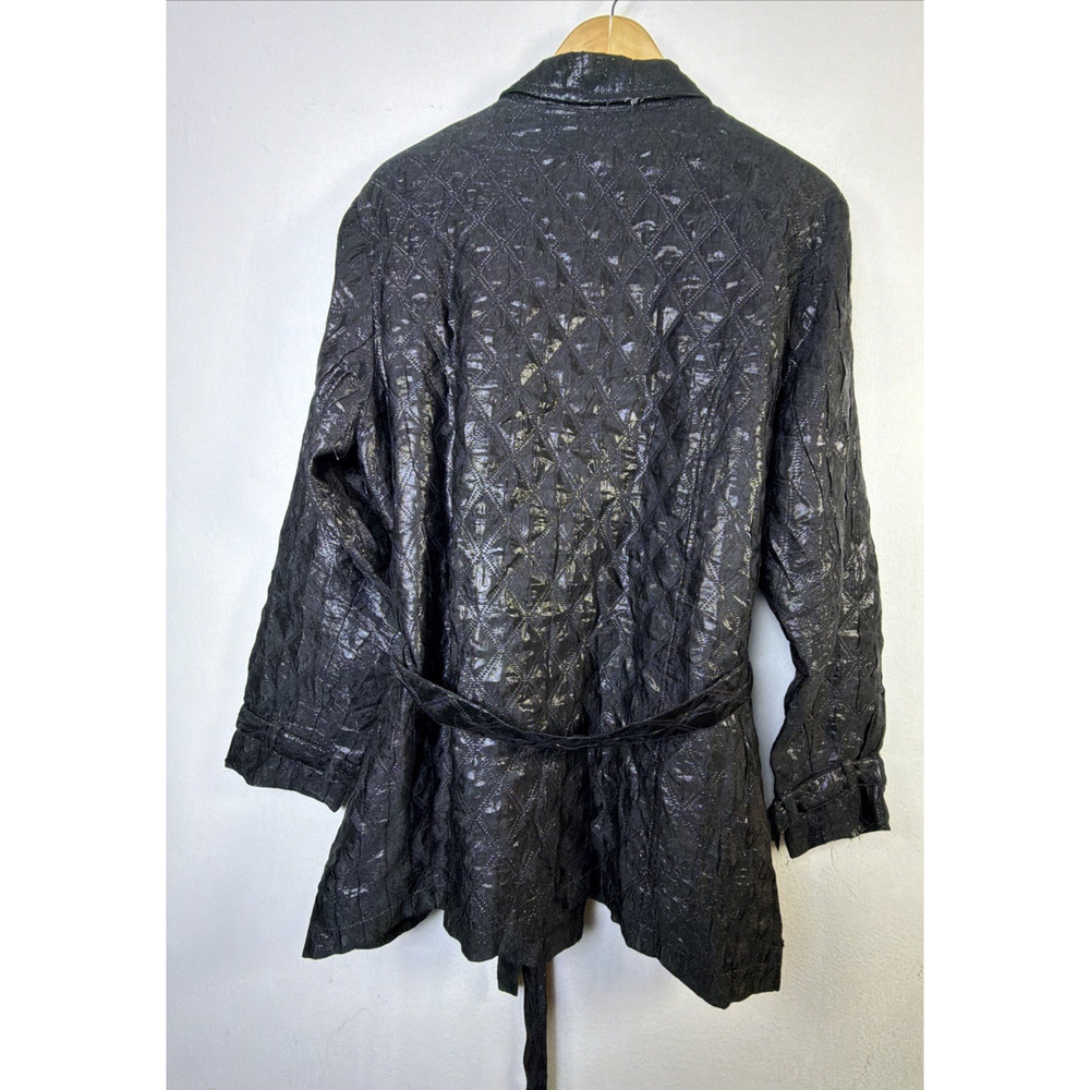 Chico's 3 Small Black Jacket Trench shiny Quilted Lightweight Belted party XL - Picture 9 of 11